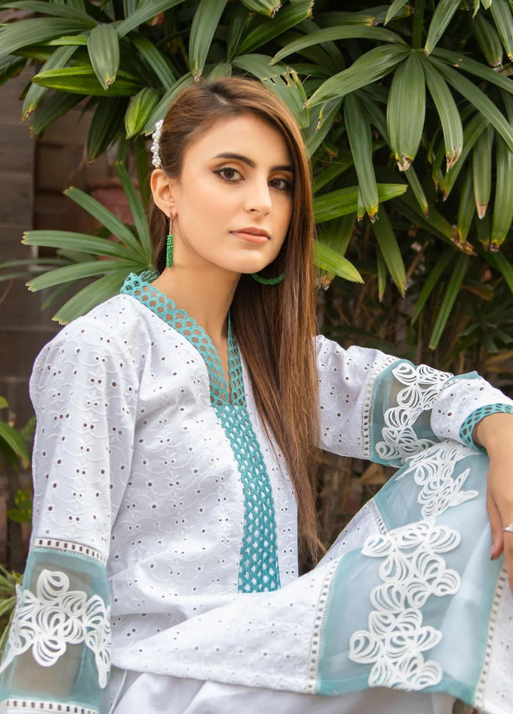 Naaz Couture Casual Pret  Chikankari Lawn Kurta NC23NK-2 White & Sea Green