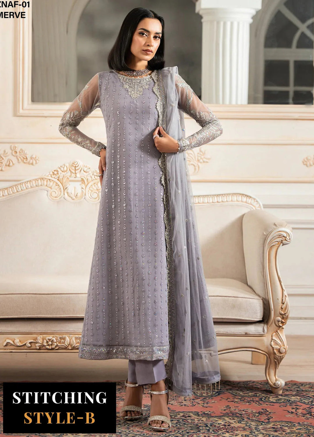Nafees by Zarif Embroidered Net Suit Unstitched 3 Piece ZR25UF ZNAF-01 Merve - Formals Collection