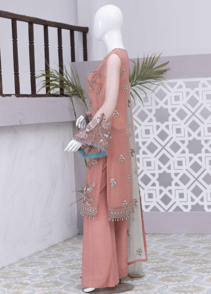 Flossie Embroidered Chiffon Suits Unstitched 3 Piece FS23NF N-703 Sun Coral - Festive Collection
