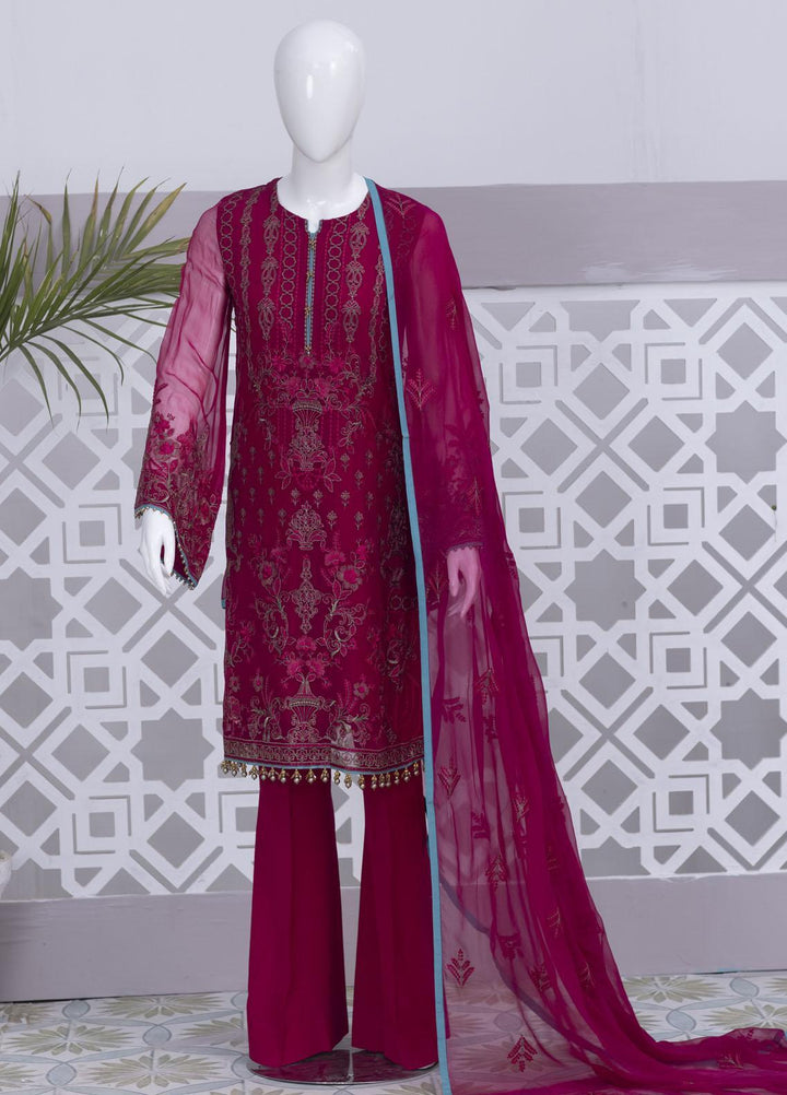 Flossie Embroidered Chiffon Suits Unstitched 3 Piece FS23NF N-704 Mars Red - Festive Collection