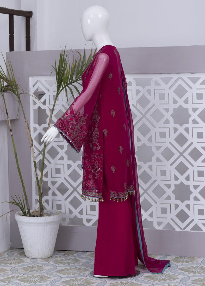 Flossie Embroidered Chiffon Suits Unstitched 3 Piece FS23NF N-704 Mars Red - Festive Collection