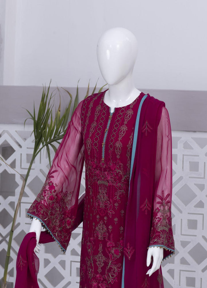 Flossie Embroidered Chiffon Suits Unstitched 3 Piece FS23NF N-704 Mars Red - Festive Collection