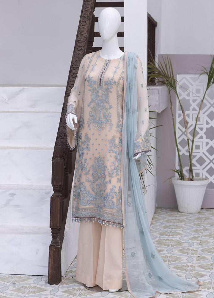 Flossie Embroidered Chiffon Suits Unstitched 3 Piece FS23NF N-707 Creole Pink - Festive Collection