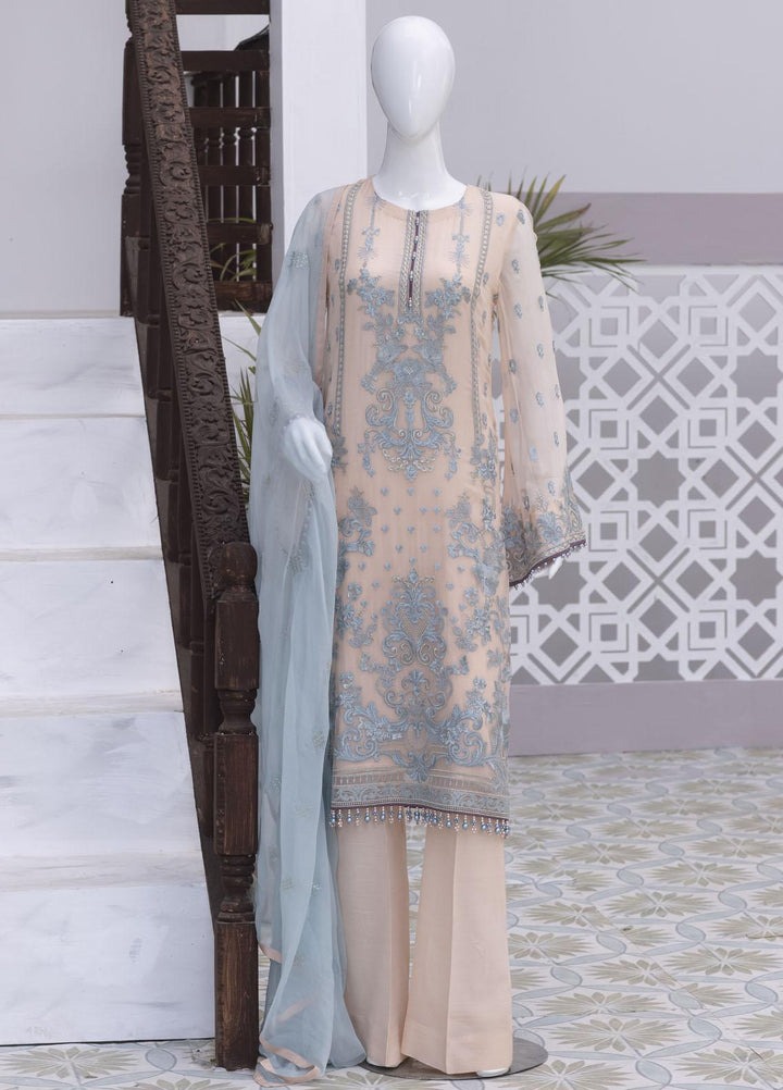 Flossie Embroidered Chiffon Suits Unstitched 3 Piece FS23NF N-707 Creole Pink - Festive Collection