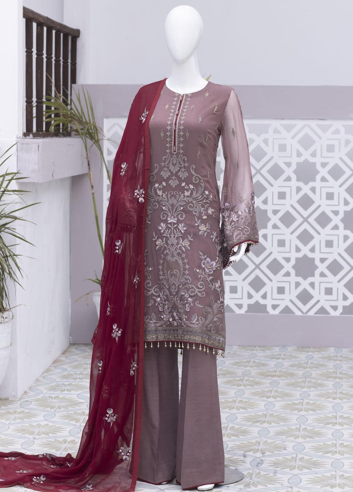 Flossie Embroidered Chiffon Suits Unstitched 3 Piece FS23NF N-708 Damson - Festive Collection