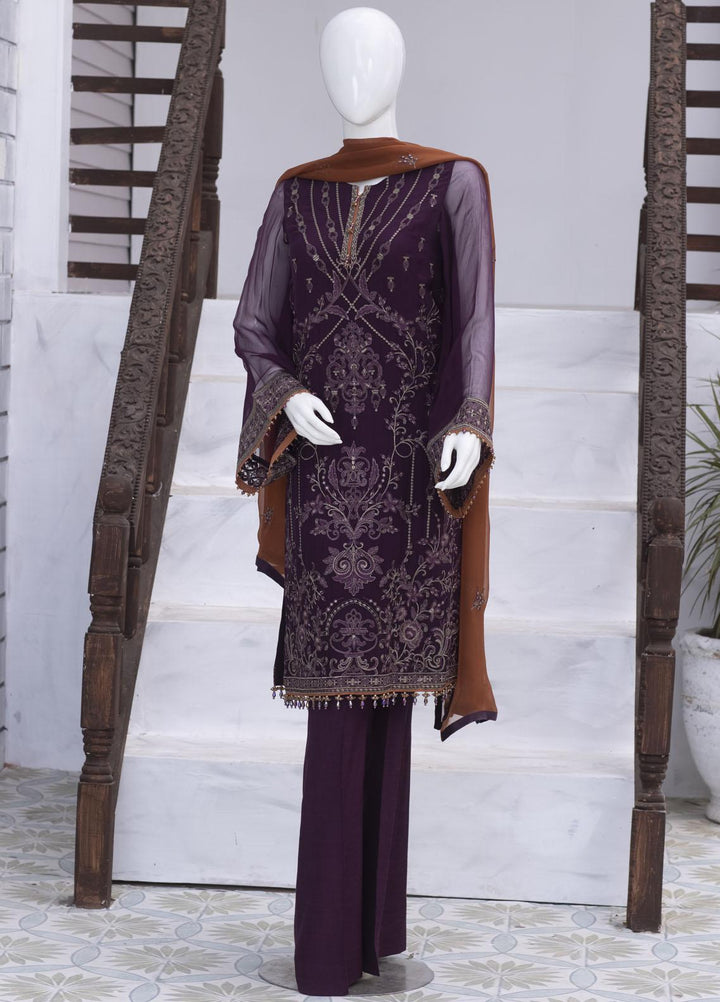 Flossie Embroidered Chiffon Suits Unstitched 3 Piece FS23NF N-709 Mauve Vine - Festive Collection