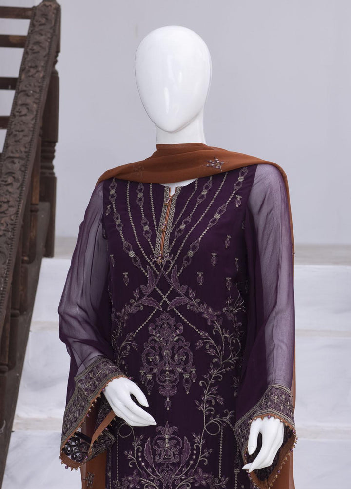 Flossie Embroidered Chiffon Suits Unstitched 3 Piece FS23NF N-709 Mauve Vine - Festive Collection