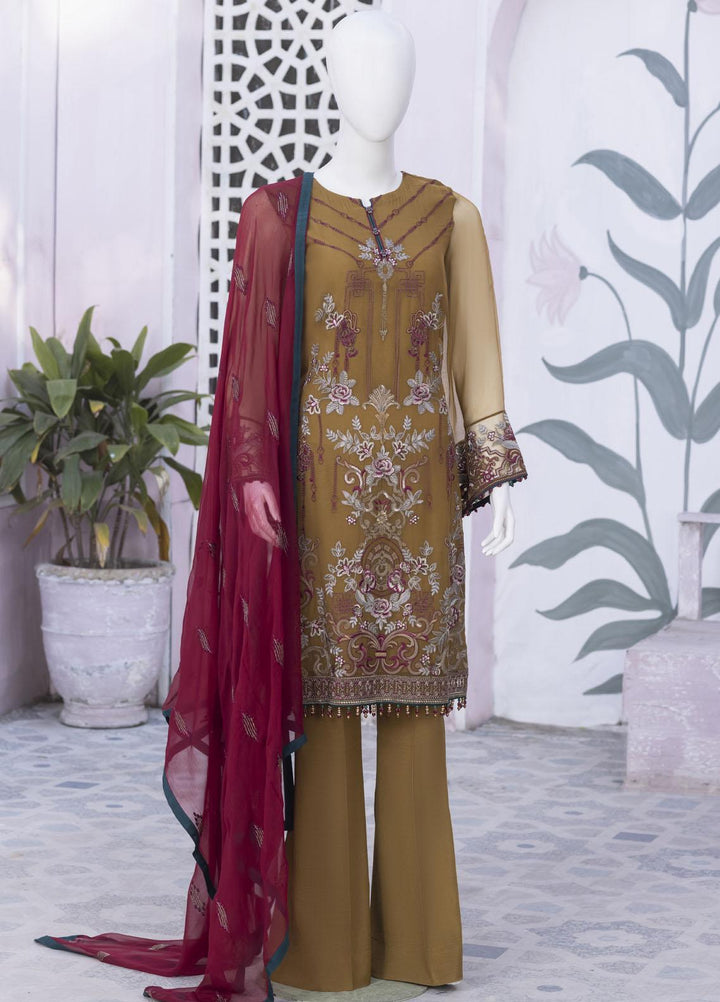 Flossie Embroidered Chiffon Suits Unstitched 3 Piece FS23NF N-801 Raw Sienna - Festive Collection
