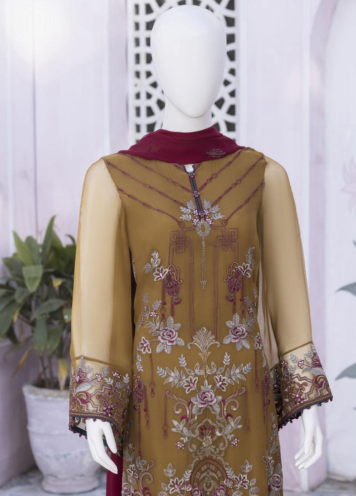 Flossie Embroidered Chiffon Suits Unstitched 3 Piece FS23NF N-801 Raw Sienna - Festive Collection