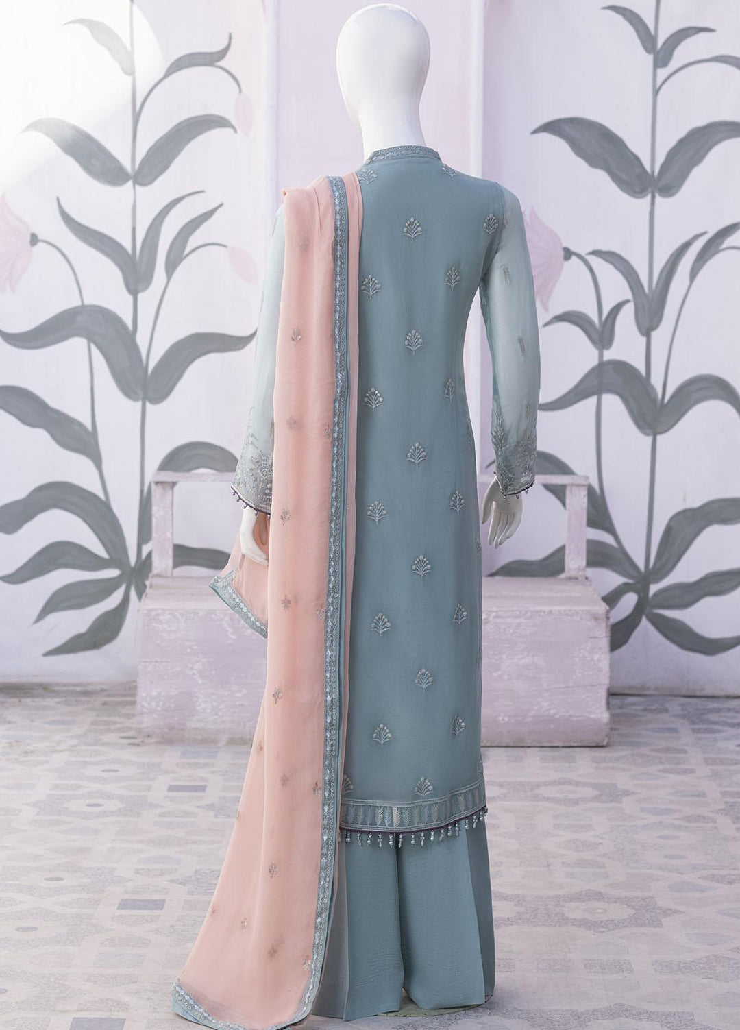 Flossie Embroidered Chiffon Suits Unstitched 3 Piece FS23NF N-803 Dusty Jade - Festive Collection