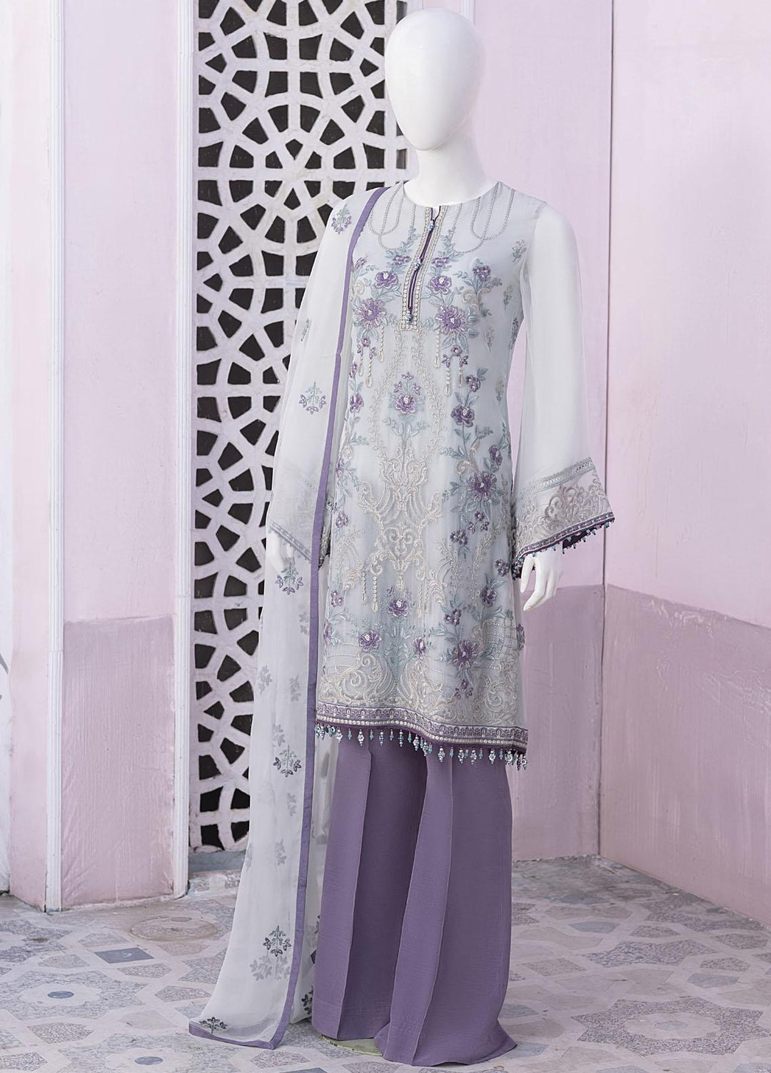 Flossie Embroidered Chiffon Suits Unstitched 3 Piece FS23NF N-804 Hush Green - Festive Collection