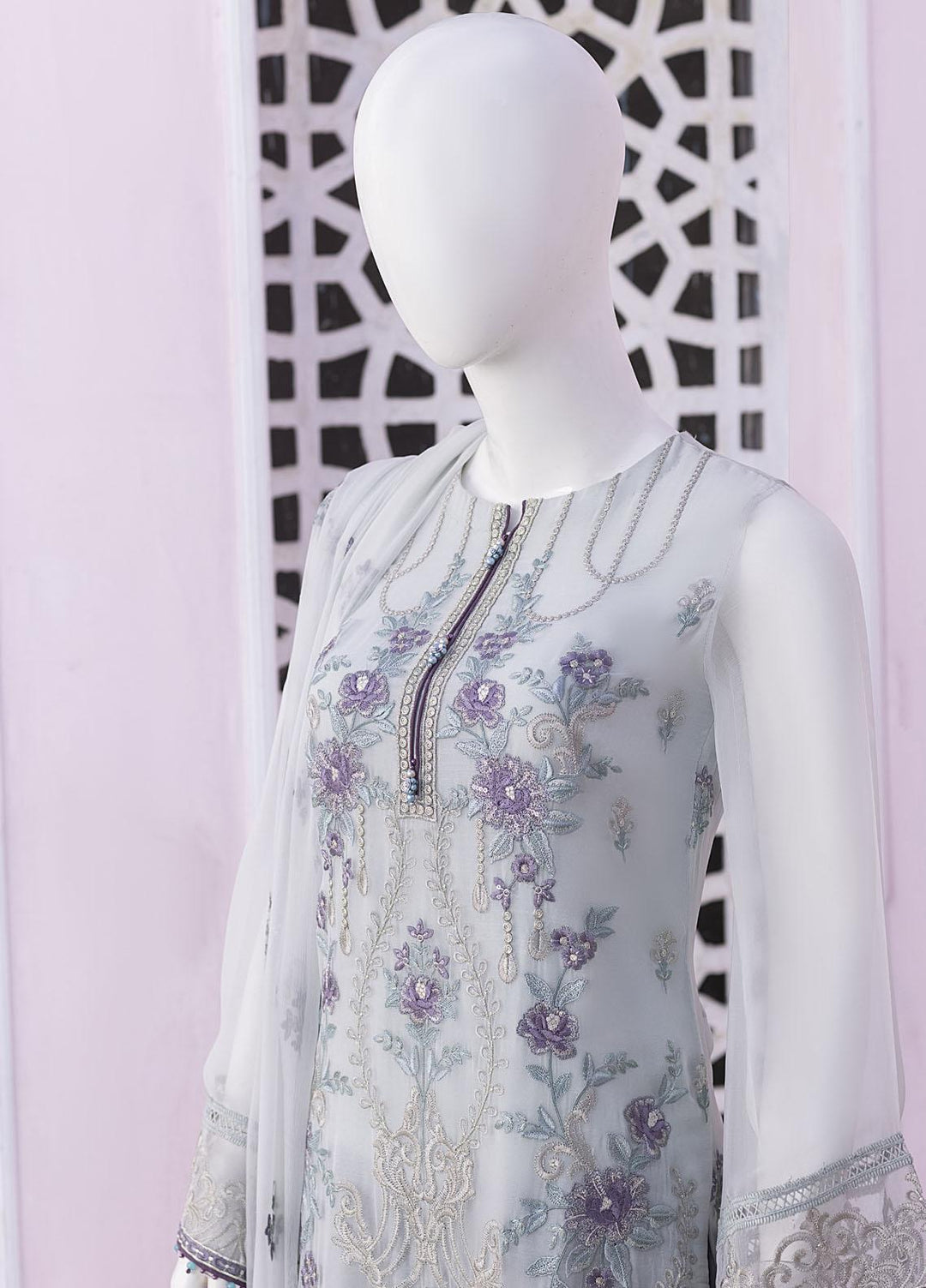 Flossie Embroidered Chiffon Suits Unstitched 3 Piece FS23NF N-804 Hush Green - Festive Collection