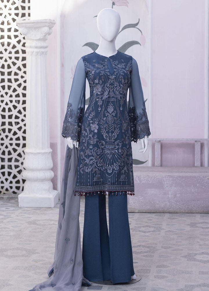 Flossie Embroidered Chiffon Suits Unstitched 3 Piece FS23NF N-805 Blue Stone - Festive Collection
