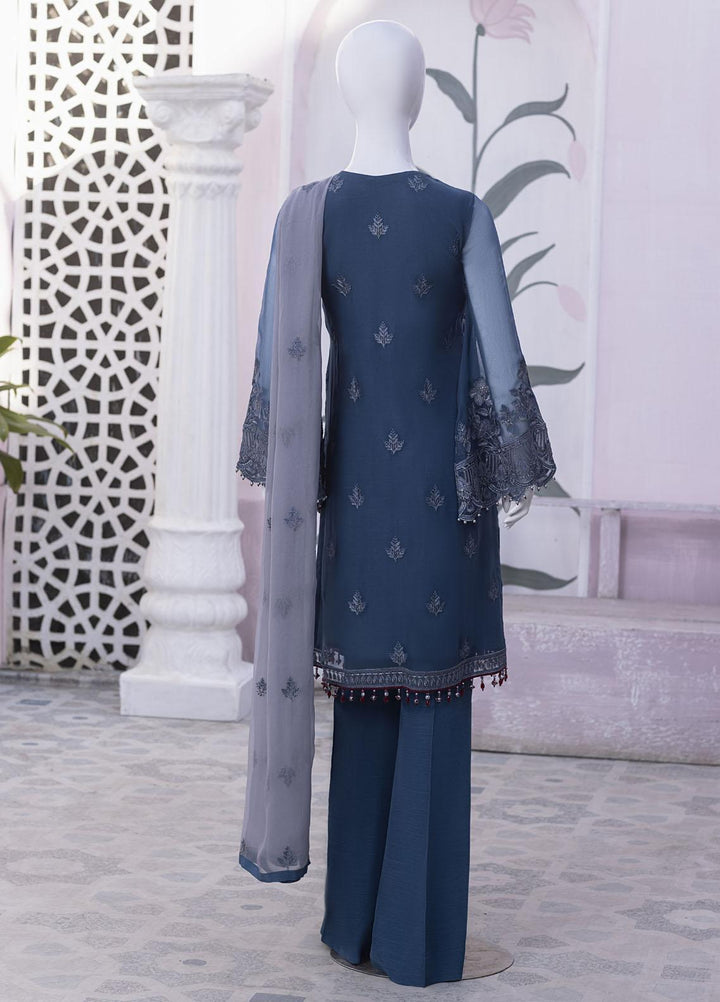 Flossie Embroidered Chiffon Suits Unstitched 3 Piece FS23NF N-805 Blue Stone - Festive Collection