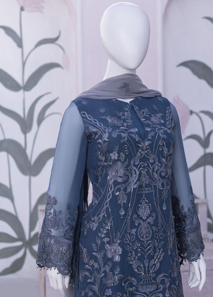 Flossie Embroidered Chiffon Suits Unstitched 3 Piece FS23NF N-805 Blue Stone - Festive Collection