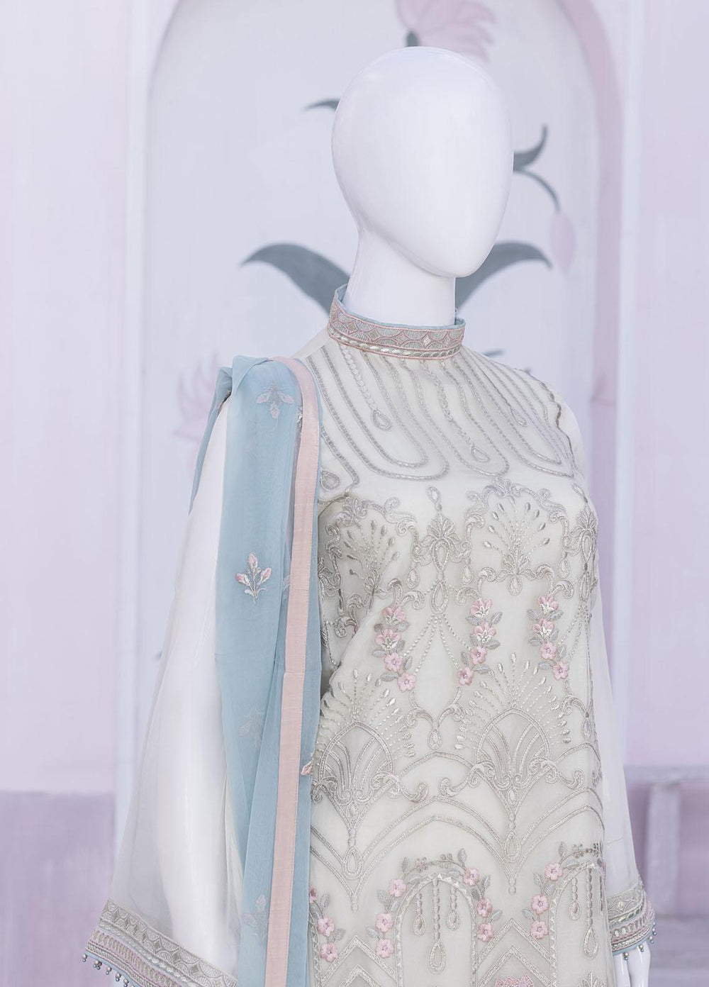 Flossie Embroidered Chiffon Suits Unstitched 3 Piece FS23NF N-807 Pear Sorbet - Festive Collection
