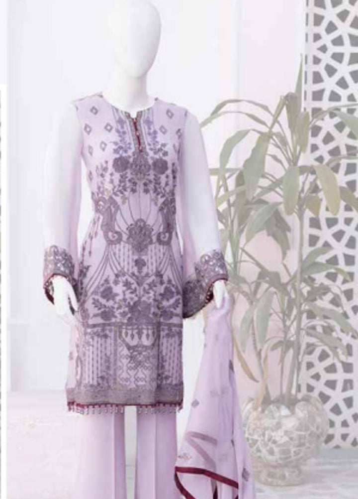 Flossie Embroidered Chiffon Suits Unstitched 3 Piece FS23NF N-809 Lavendor Fog - Festive Collection