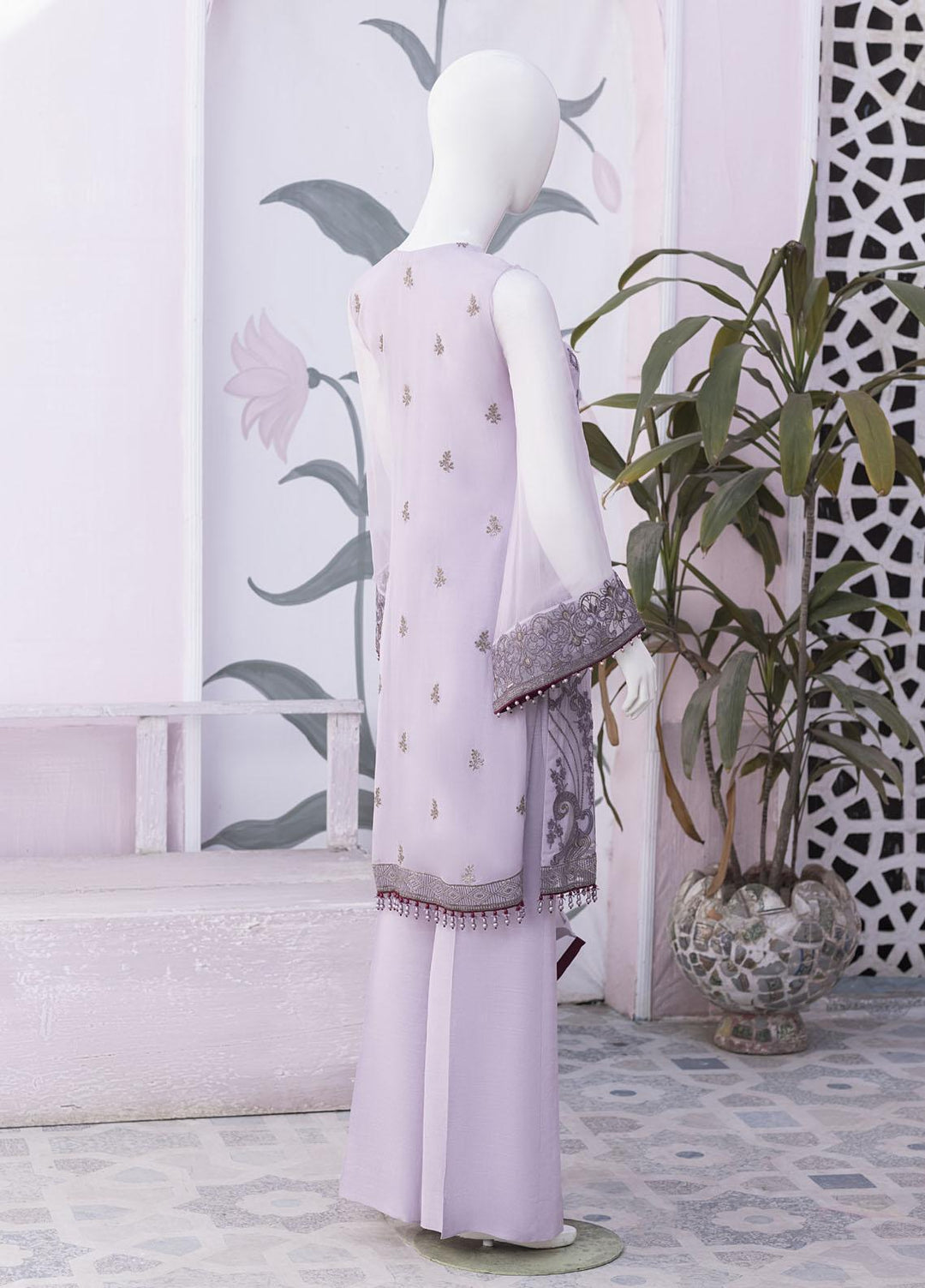 Flossie Embroidered Chiffon Suits Unstitched 3 Piece FS23NF N-809 Lavendor Fog - Festive Collection