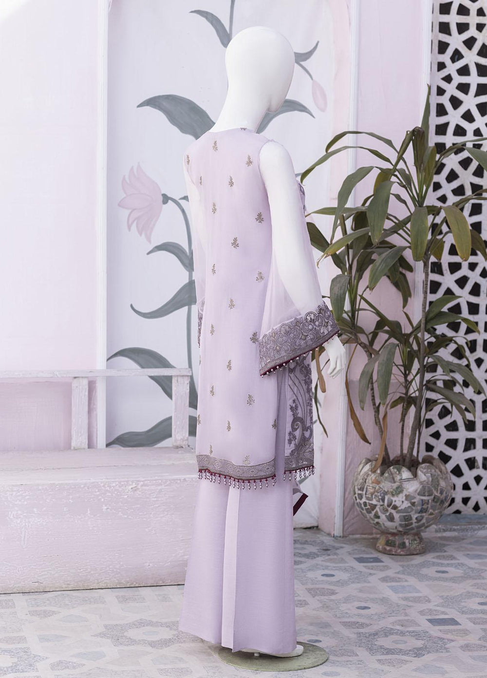 Flossie Embroidered Chiffon Suits Unstitched 3 Piece FS23NF N-809 Lavendor Fog - Festive Collection