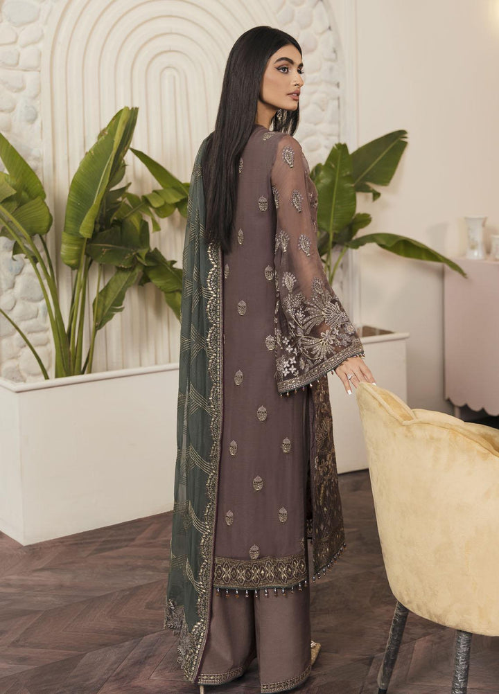 Flossie Embroidered Chiffon Suits Unstitched 3 Piece FS23EU FE-509 Cocoa Coffee - Festive Collection
