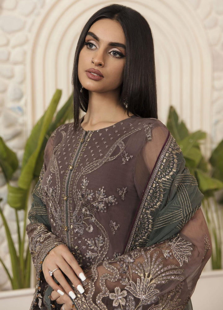 Flossie Embroidered Chiffon Suits Unstitched 3 Piece FS23EU FE-509 Cocoa Coffee - Festive Collection