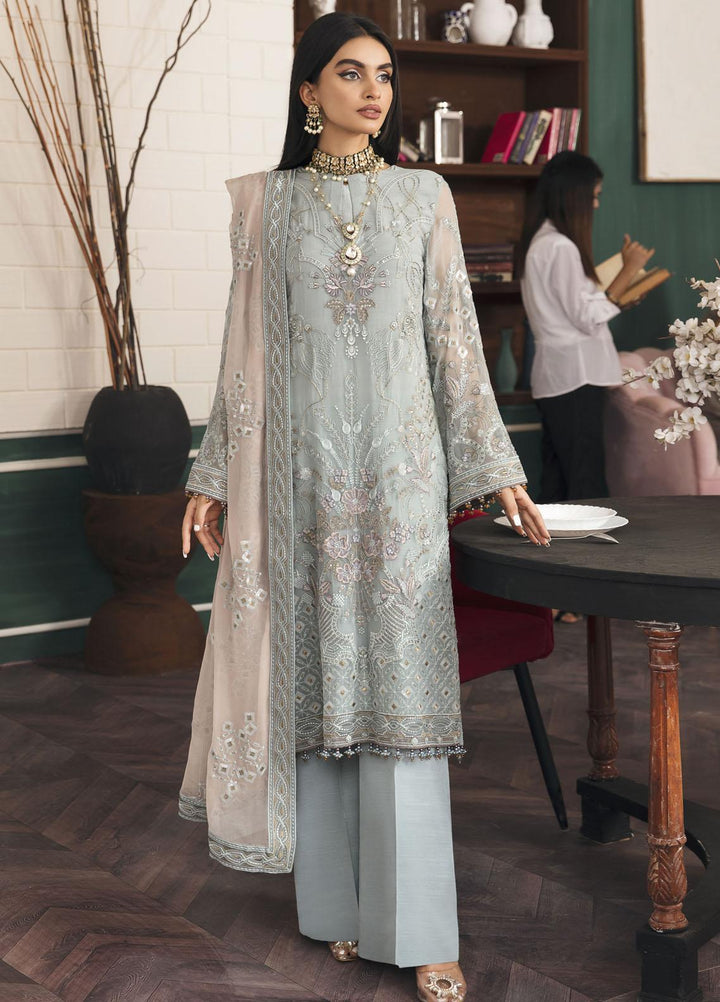 Flossie Embroidered Chiffon Suits Unstitched 3 Piece FS23EU FE-510 Greyish Argentate - Festive Collection