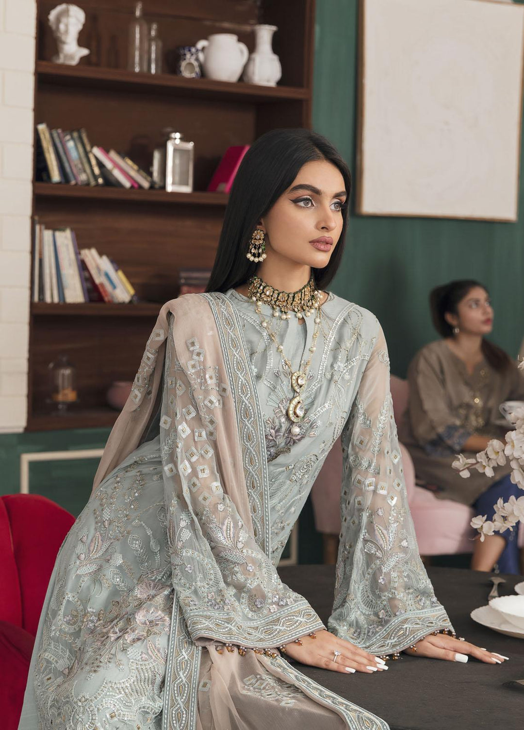 Flossie Embroidered Chiffon Suits Unstitched 3 Piece FS23EU FE-510 Greyish Argentate - Festive Collection