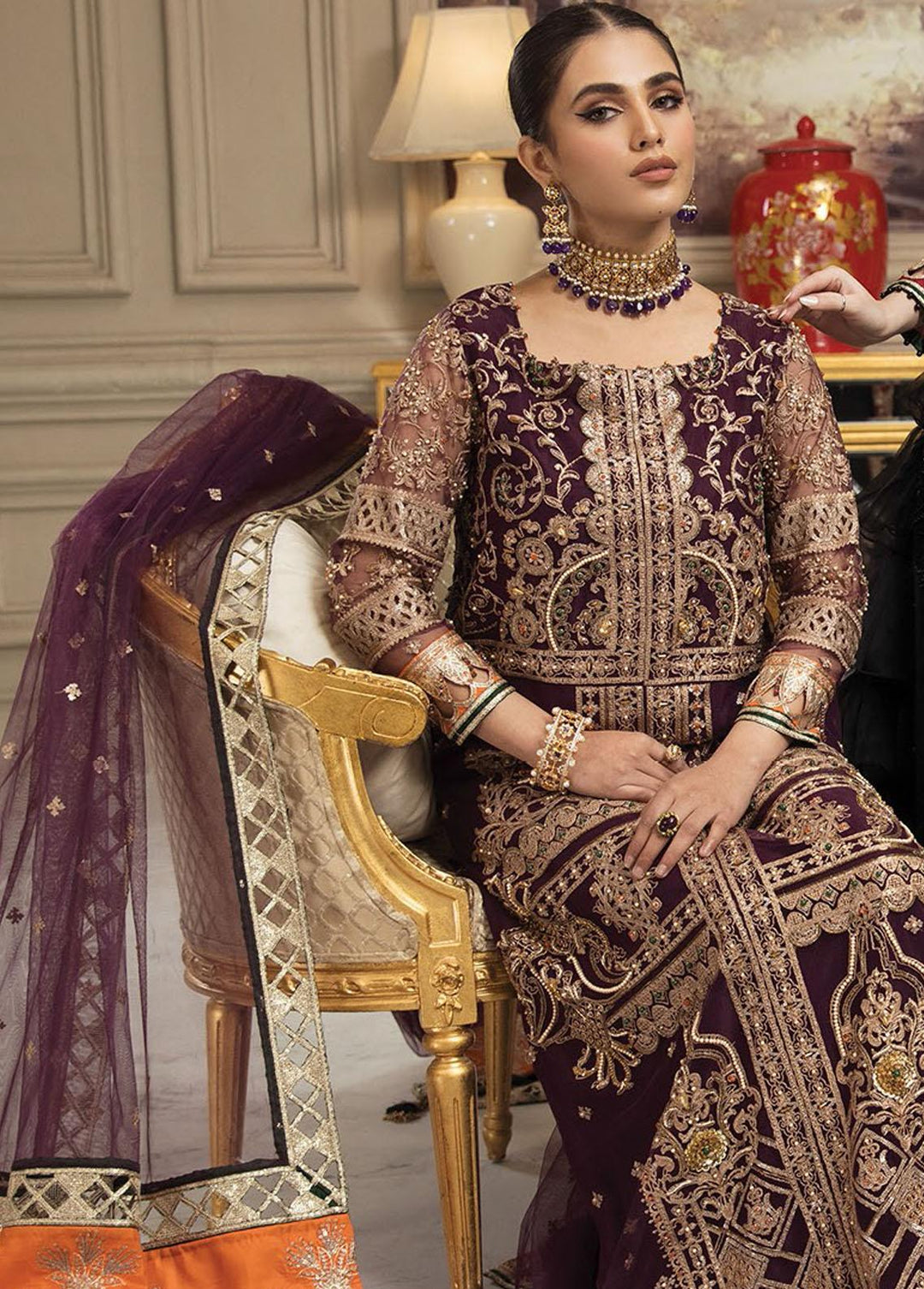 Nainsukh by House of Nawab Embroidered Net Suits Unstitched 3 Piece HON23-N3 02 Furat (A) - Luxury Collection