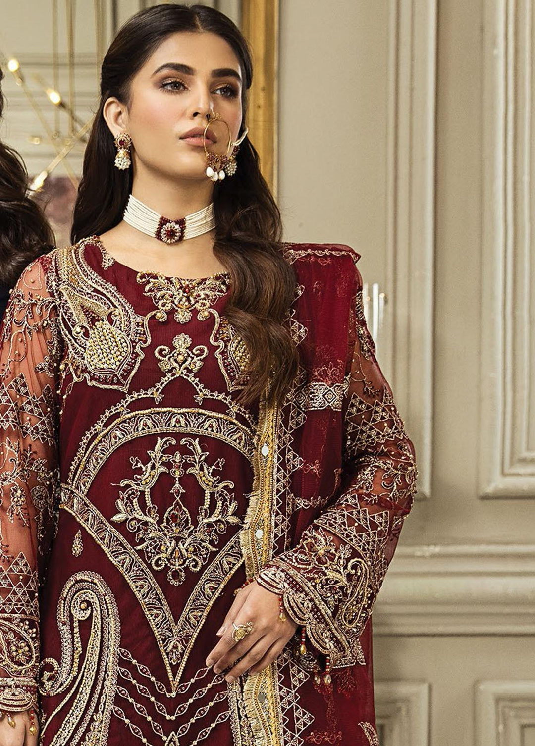 Nainsukh by House of Nawab Embroidered Net Suits Unstitched 3 Piece HON23-N3 03 Sanea (A) - Luxury Collection