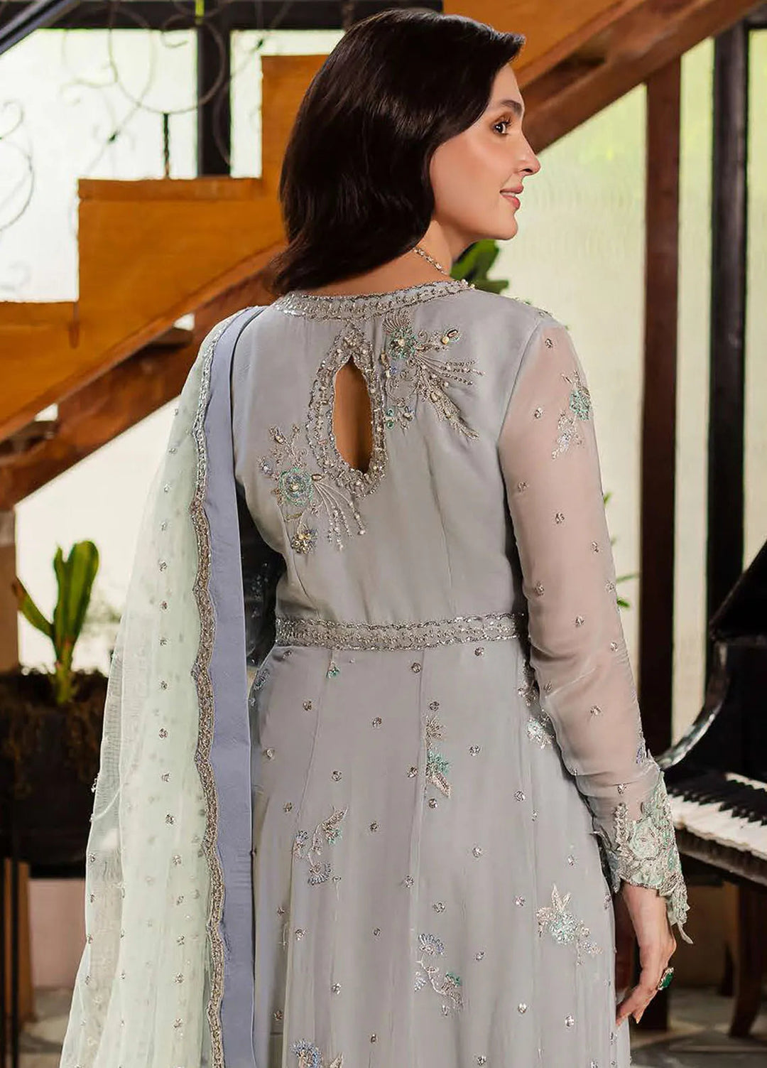 Naira by Roheenaz Embroidered Chiffon Suit Unstitched 4 Piece ENZ24N RNZ-08 Aaliyah - Luxury Collection