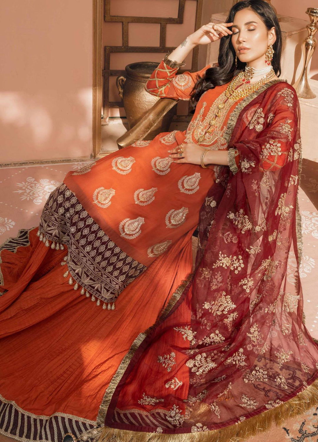 Namal By Sanaya Embroidered Chiffon Suits Unstitched 3 Piece SNY21N 01 BANO - Wedding Collection