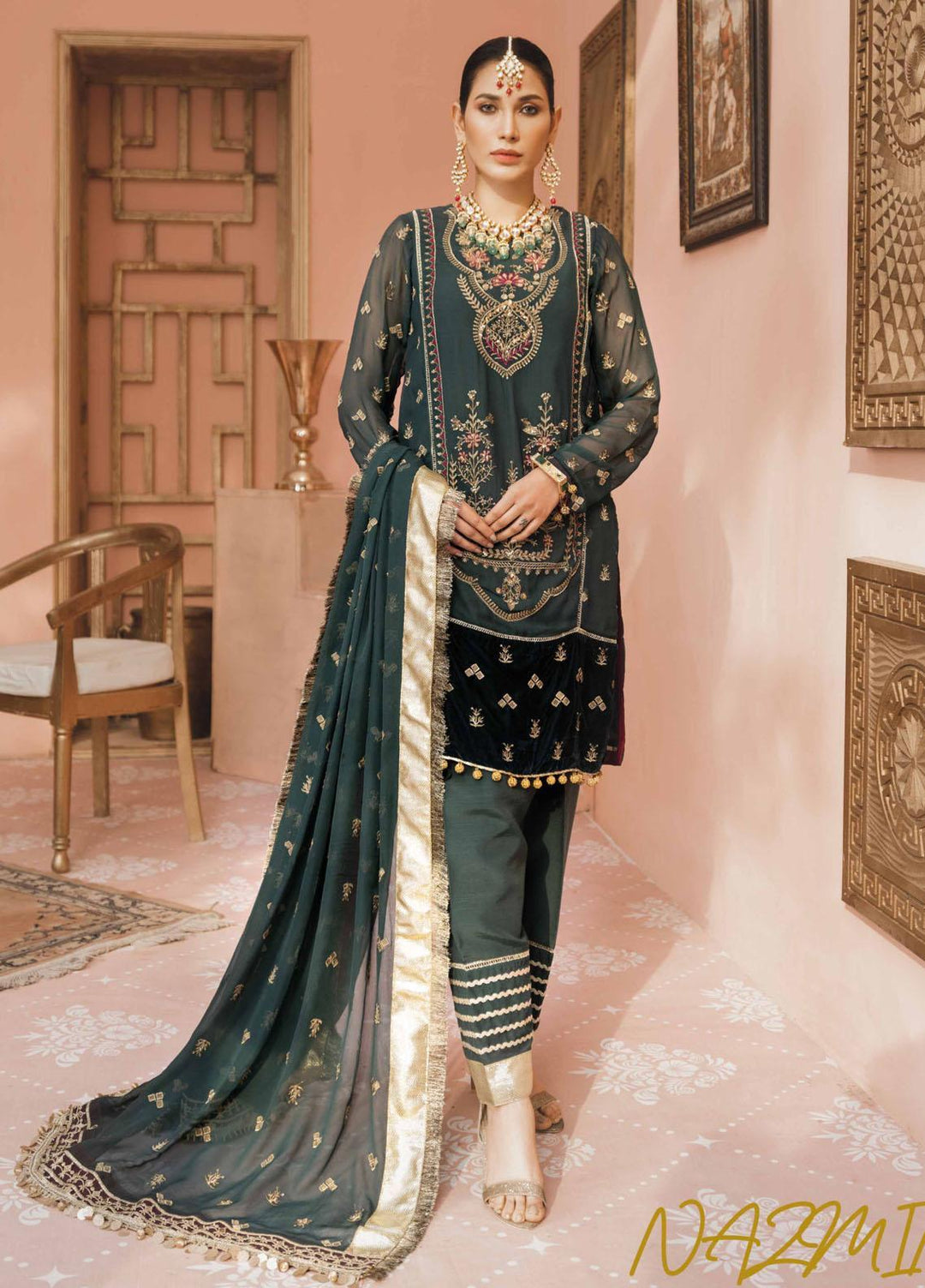 Namal By Sanaya Embroidered Chiffon Suits Unstitched 3 Piece SNY21N 05 NAZMIN - Wedding Collection