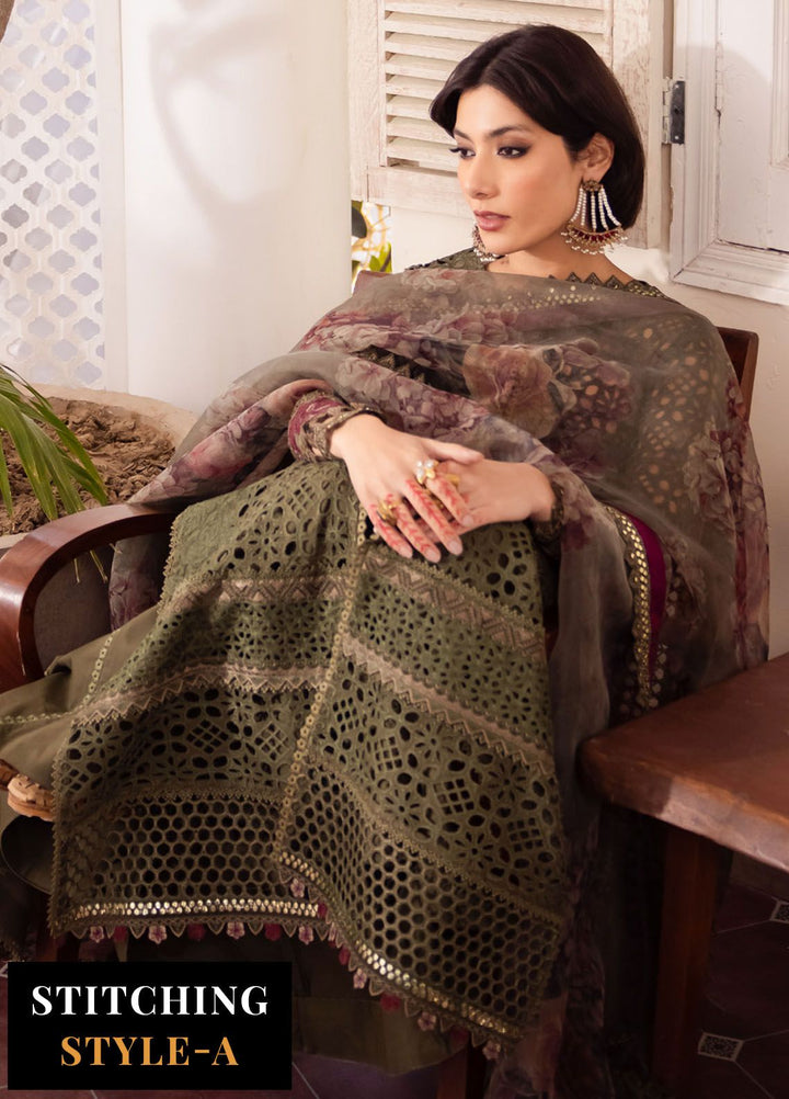 Nani Ka Ghar by Iznik Embroidered Lawn Suits Unstitched 3 Piece IZ24NG NKG-10 Surmai - Luxury Eid Collection