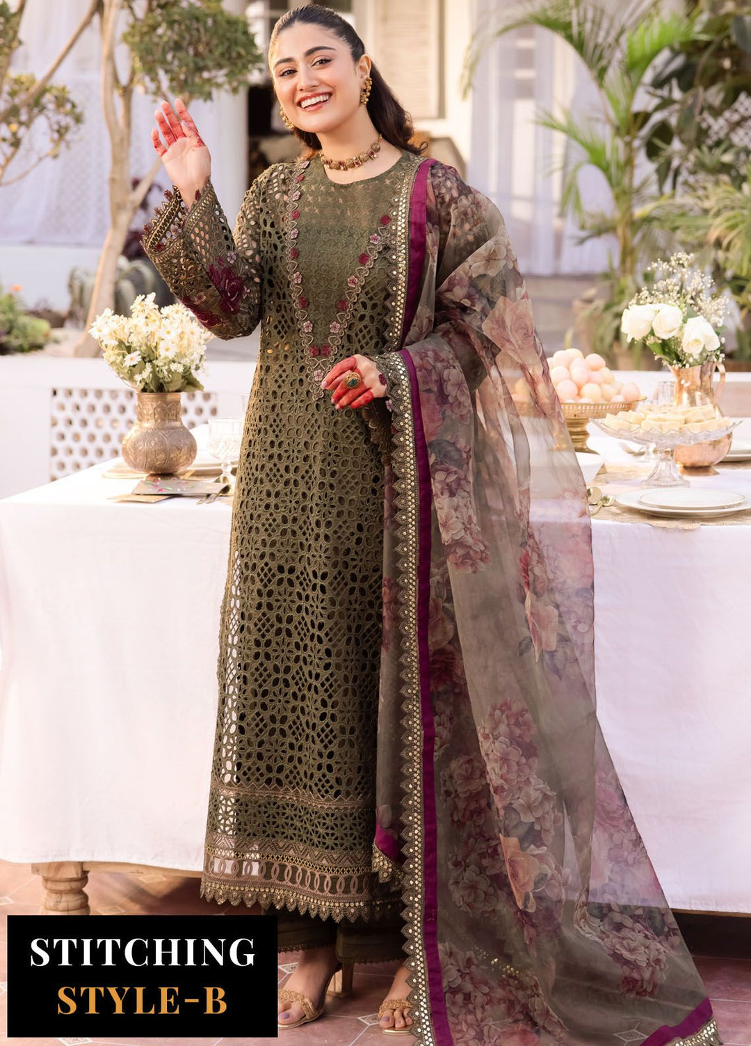 Nani Ka Ghar by Iznik Embroidered Lawn Suits Unstitched 3 Piece IZ24NG NKG-10 Surmai - Luxury Eid Collection
