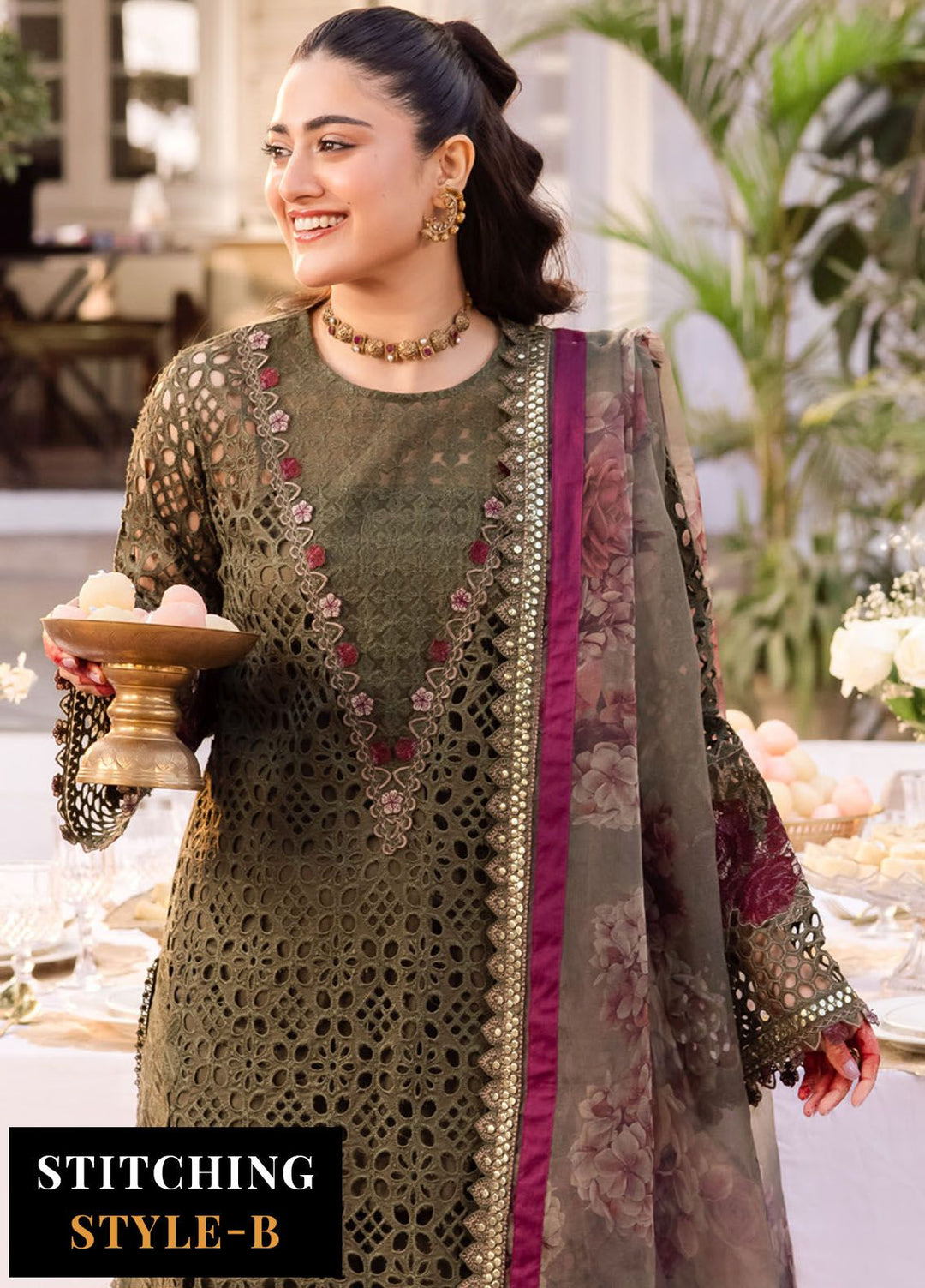 Nani Ka Ghar by Iznik Embroidered Lawn Suits Unstitched 3 Piece IZ24NG NKG-10 Surmai - Luxury Eid Collection