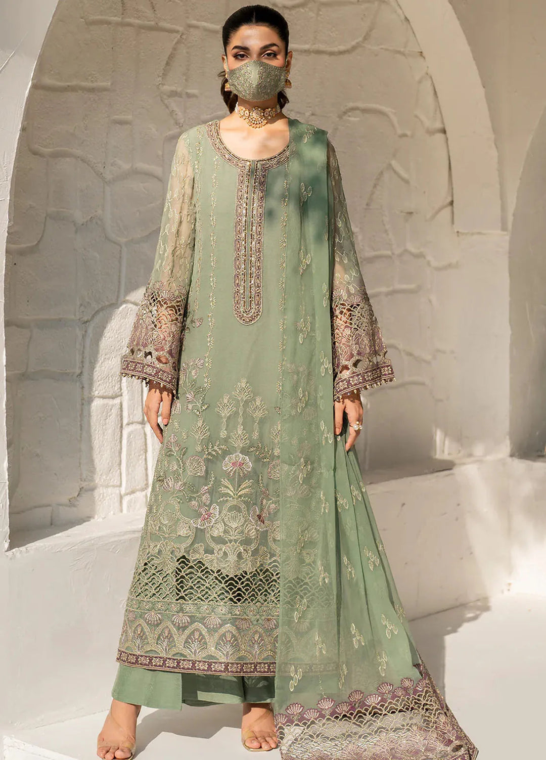 Naqsh by Safeera Embroidered Chiffon Suit Unstitched 3 Piece FL24NQ S-1406 - Formal Collection