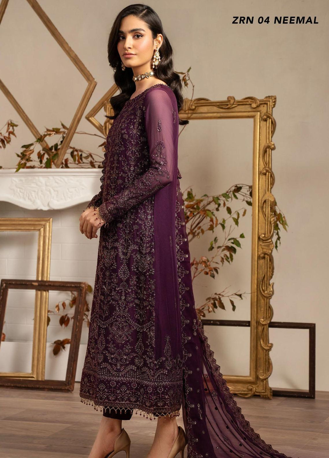 Naqsh By Zarif Embroidered Chiffon Suits Unstitched 3 Piece ZF23NQ ZRN 04 Neemal - Festive Collection
