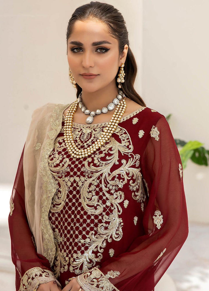 Naqsh Majestic By Imrozia Premium Embroidered Chiffon Suits Unstitched 3 Piece IMP23NM M-55 Sienna - Festive Collection