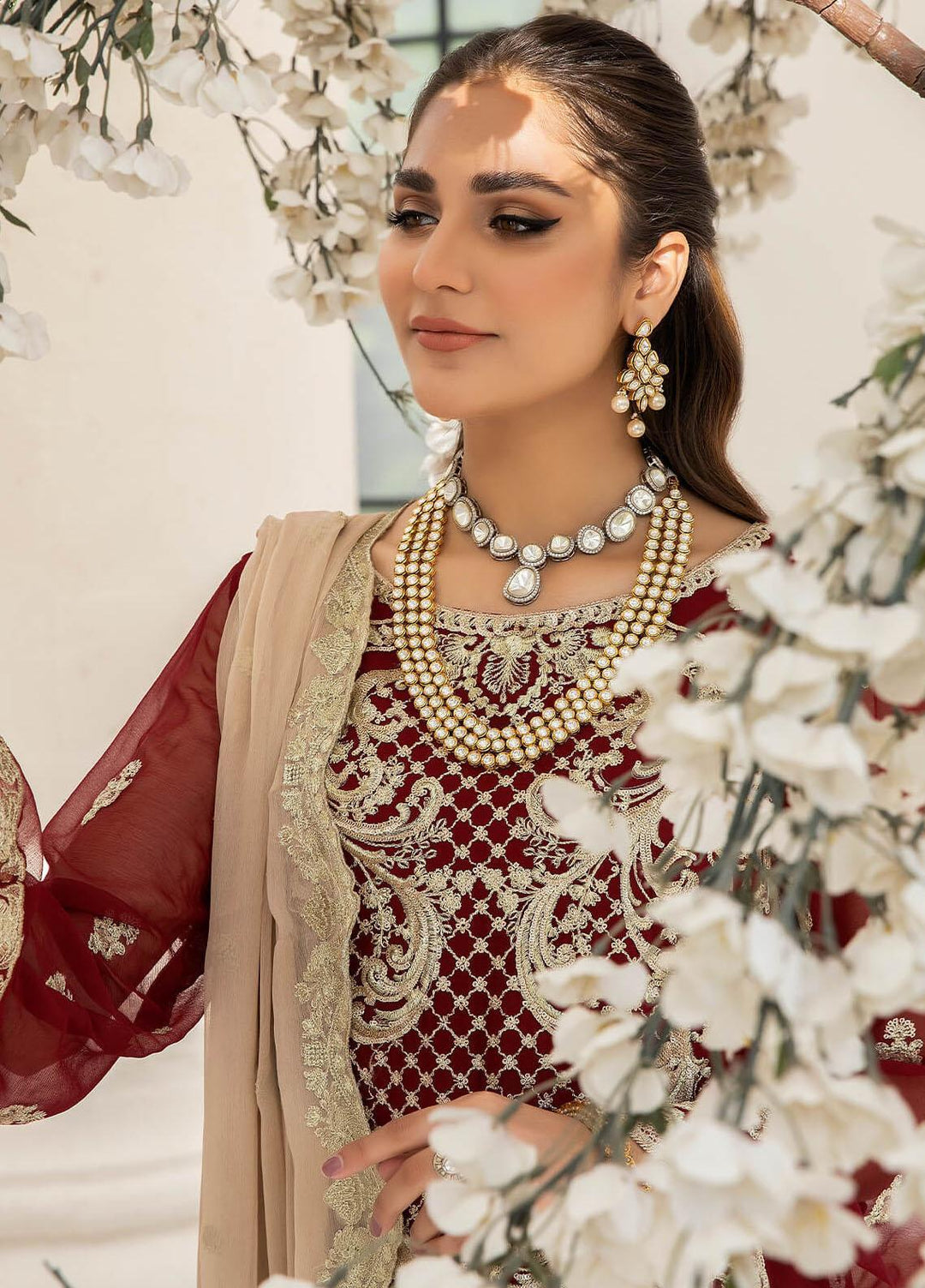 Naqsh Majestic By Imrozia Premium Embroidered Chiffon Suits Unstitched 3 Piece IMP23NM M-55 Sienna - Festive Collection
