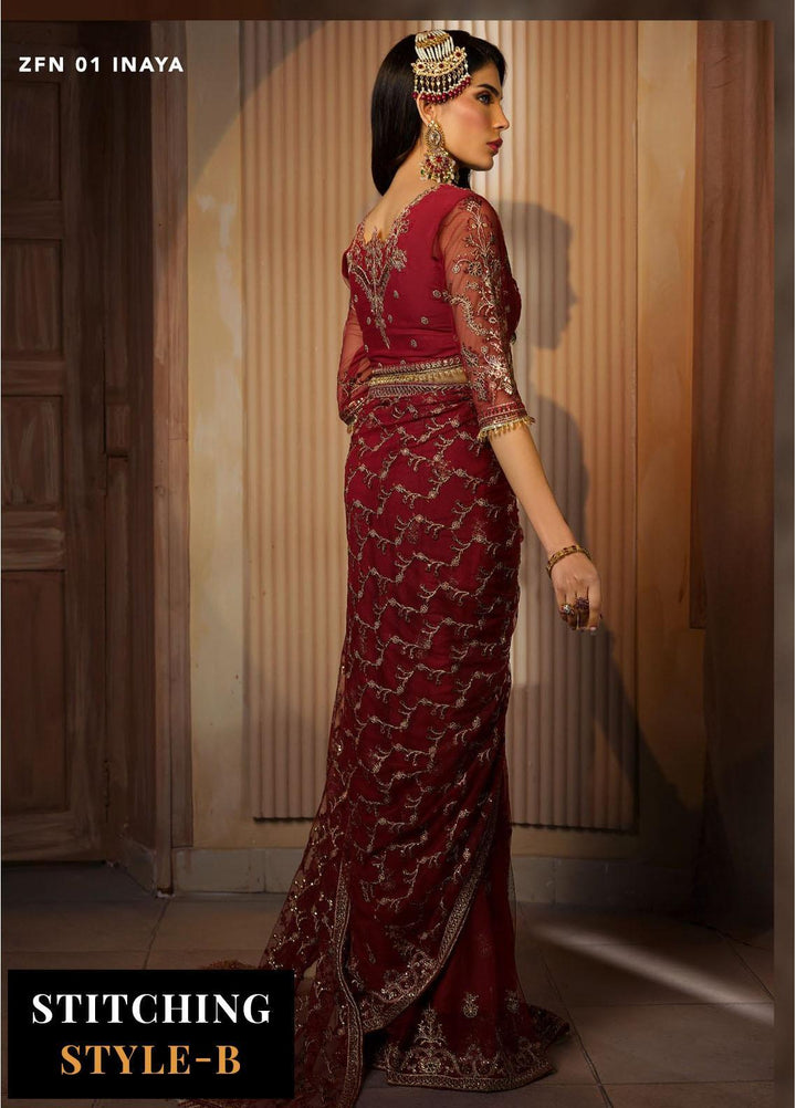 Nauroz By Zarif Embroidered Net Suits Unstitched 3 Piece ZR25UF ZFN 01 Inaya - Festive Collection