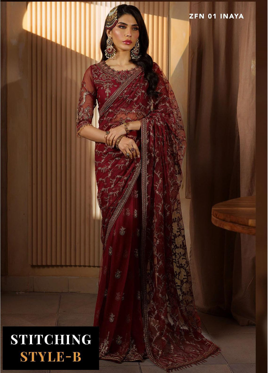 Nauroz By Zarif Embroidered Net Suits Unstitched 3 Piece ZR25UF ZFN 01 Inaya - Festive Collection