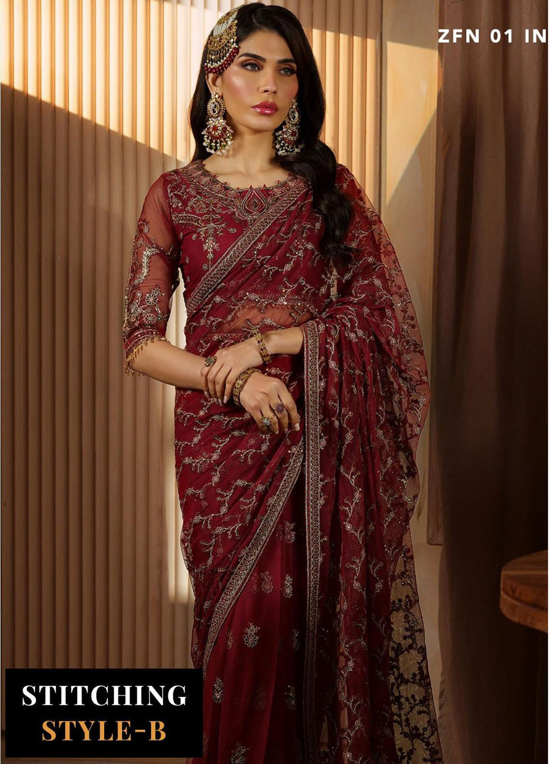 Nauroz By Zarif Embroidered Net Suits Unstitched 3 Piece ZR25UF ZFN 01 Inaya - Festive Collection