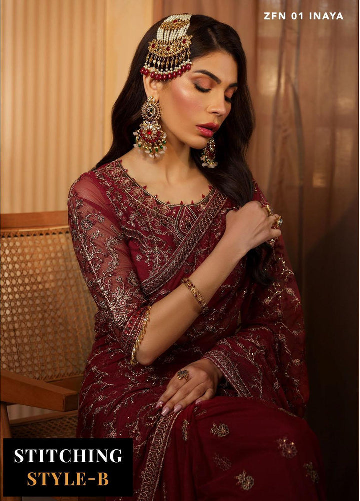 Nauroz By Zarif Embroidered Net Suits Unstitched 3 Piece ZR25UF ZFN 01 Inaya - Festive Collection