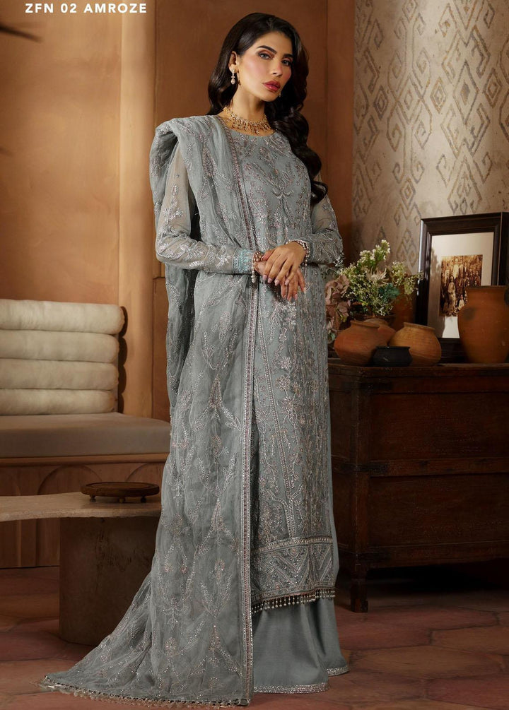 Nauroz By Zarif Embroidered Net Suits Unstitched 3 Piece ZR25UF ZFN 02 Amroze - Festive Collection