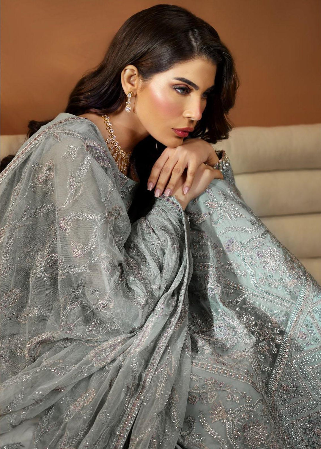 Nauroz By Zarif Embroidered Net Suits Unstitched 3 Piece ZR25UF ZFN 02 Amroze - Festive Collection