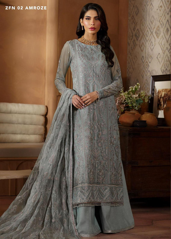 Nauroz By Zarif Embroidered Net Suits Unstitched 3 Piece ZR25UF ZFN 02 Amroze - Festive Collection