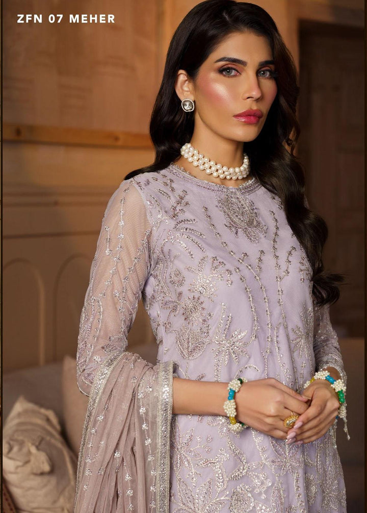 Nauroz By Zarif Embroidered Net Suits Unstitched 3 Piece ZR25UF ZFN 07 Meher - Festive Collection