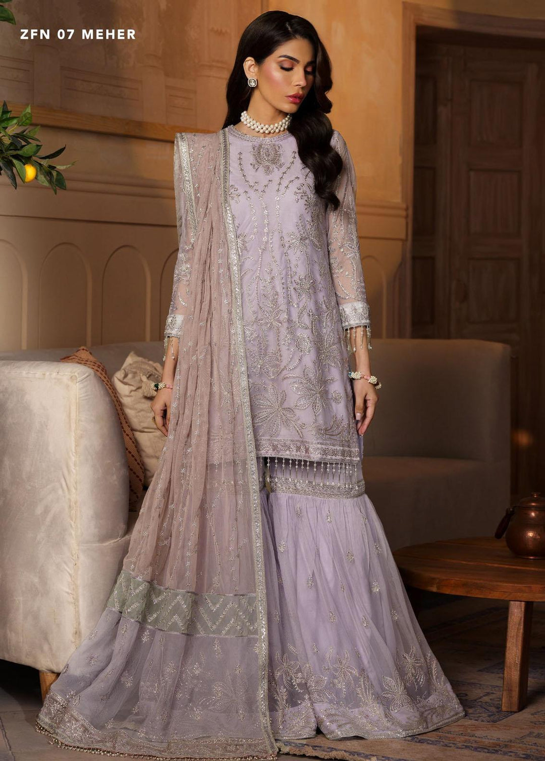 Nauroz By Zarif Embroidered Net Suits Unstitched 3 Piece ZR25UF ZFN 07 Meher - Festive Collection