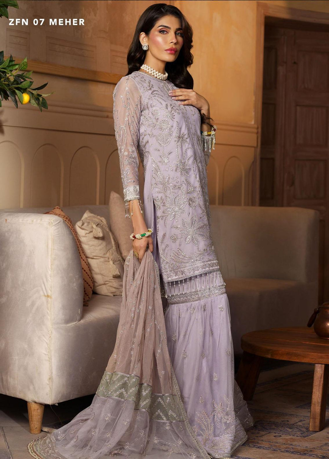 Nauroz By Zarif Embroidered Net Suits Unstitched 3 Piece ZR25UF ZFN 07 Meher - Festive Collection