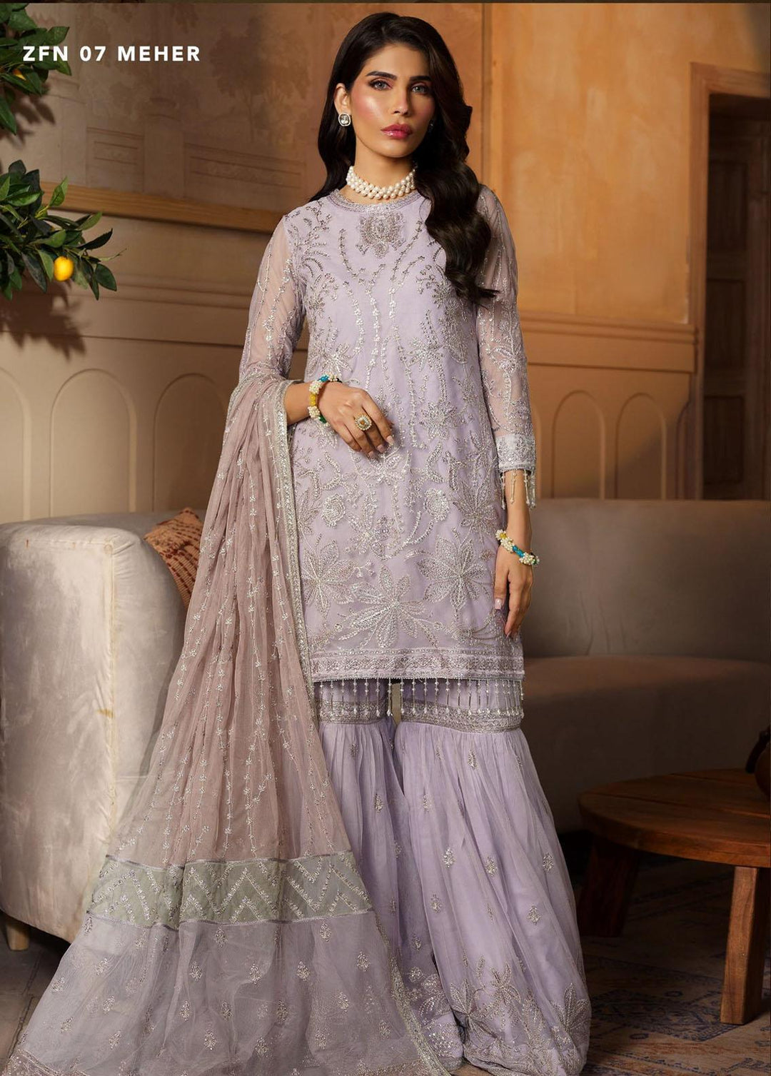Nauroz By Zarif Embroidered Net Suits Unstitched 3 Piece ZR25UF ZFN 07 Meher - Festive Collection